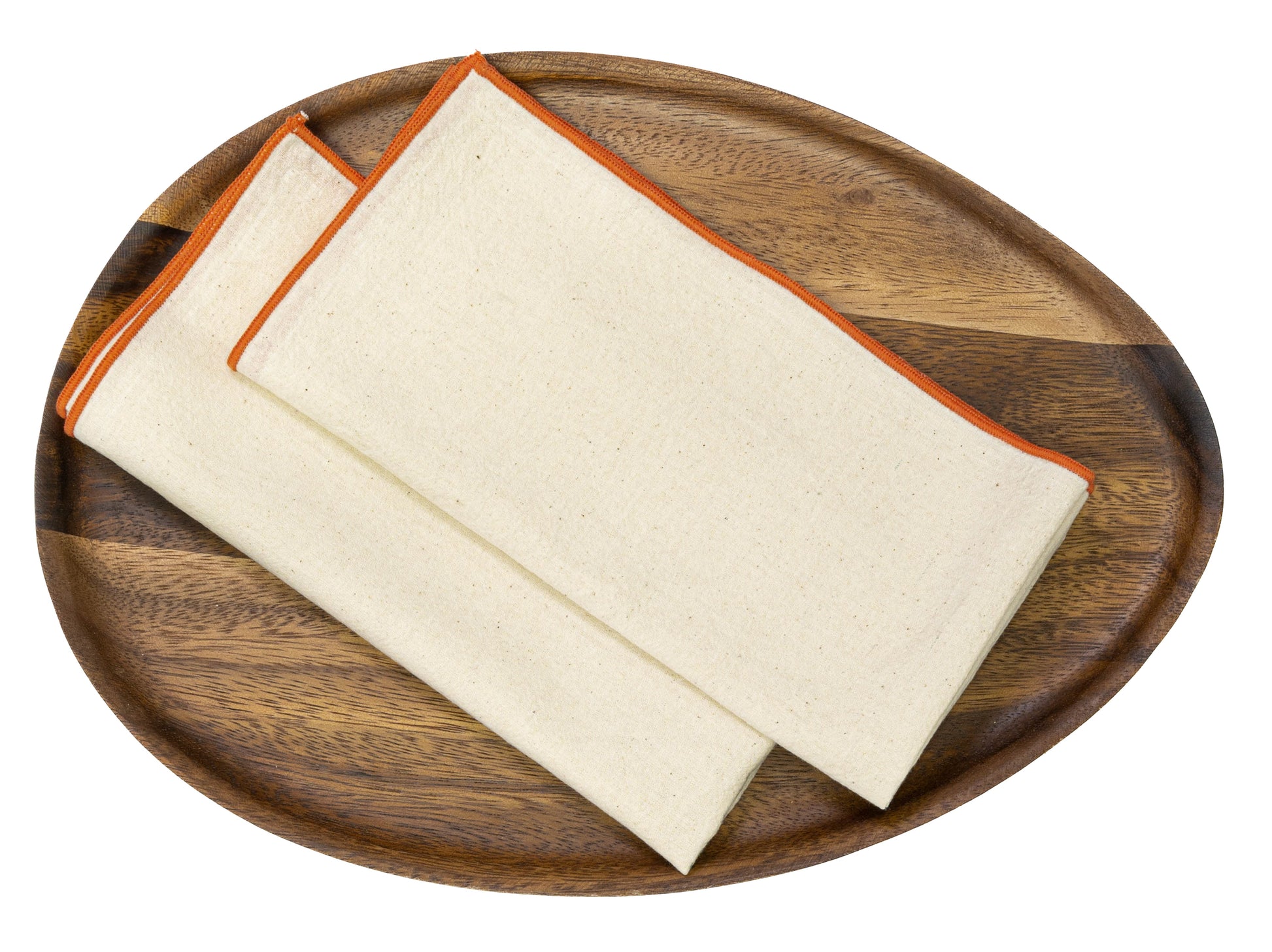 Hand spun cotton table napkin in a Terracotta marrow edge design