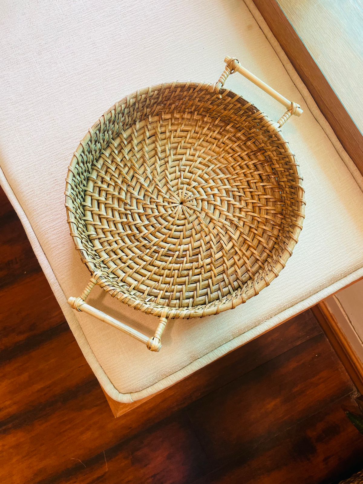 Handwoven Cane Serving Tray With Designer Handle