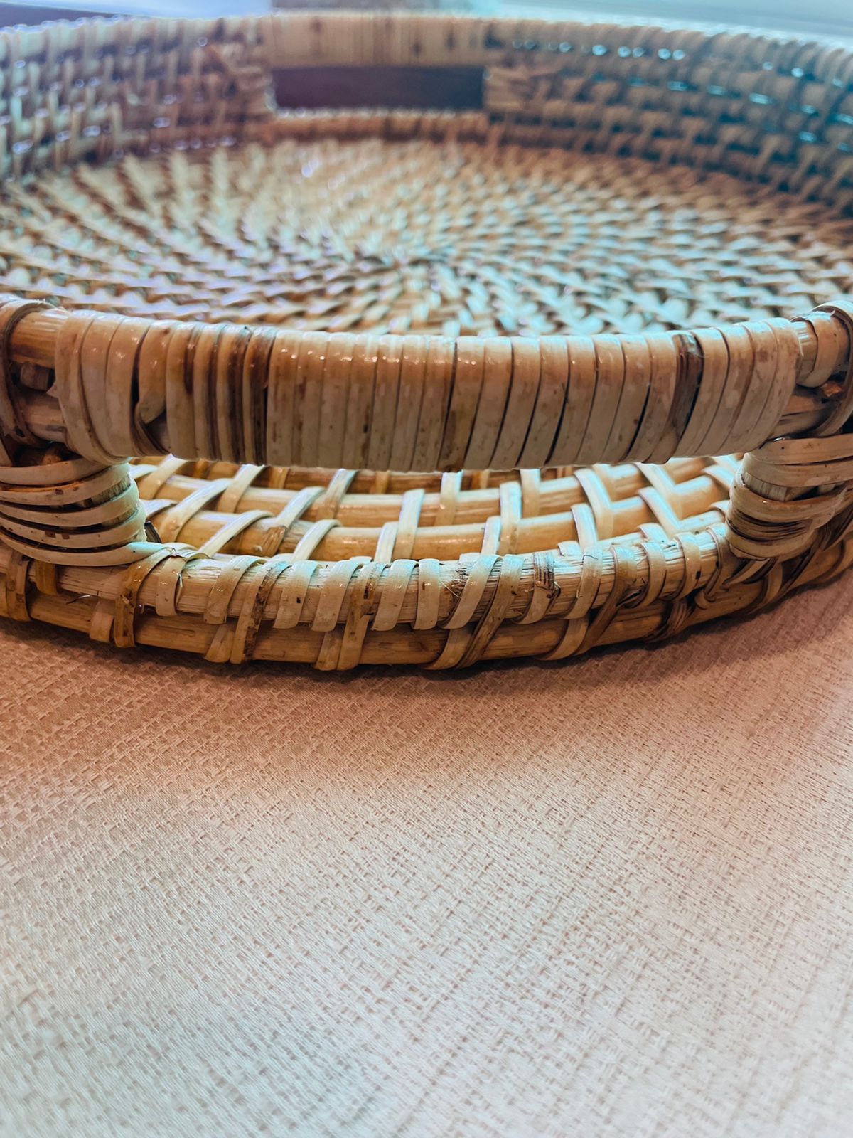 Handwoven Cane Serving Tray With Cut Handle